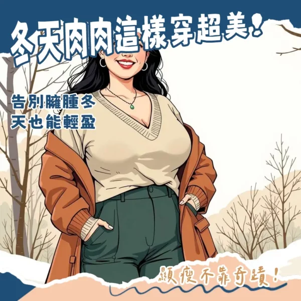 肉肉女冬天穿搭，顯瘦保暖的V領毛衣、高腰褲、A字裙與長版大衣搭配指南。