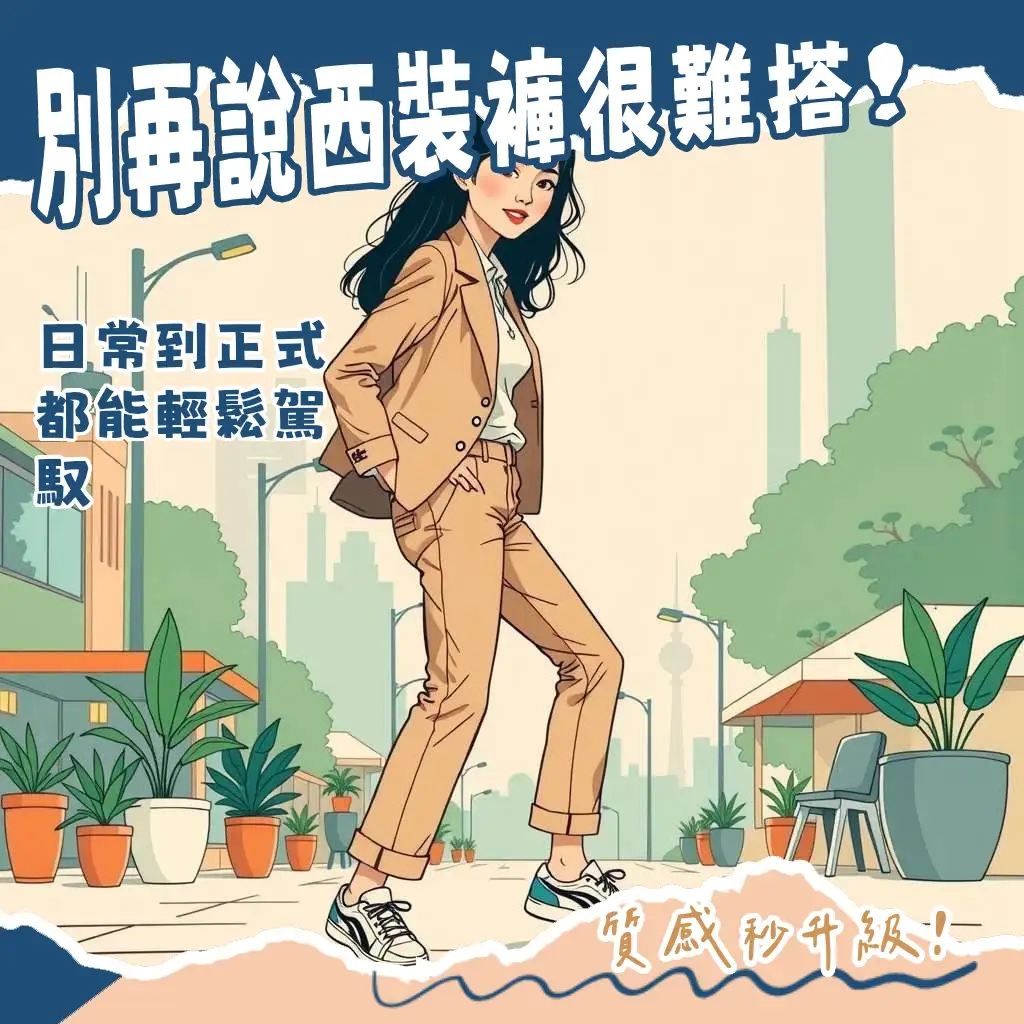 女性西裝褲穿搭指南：解析高腰落地褲、直筒褲、煙管褲等版型，搭配休閒與正式場合的示範。