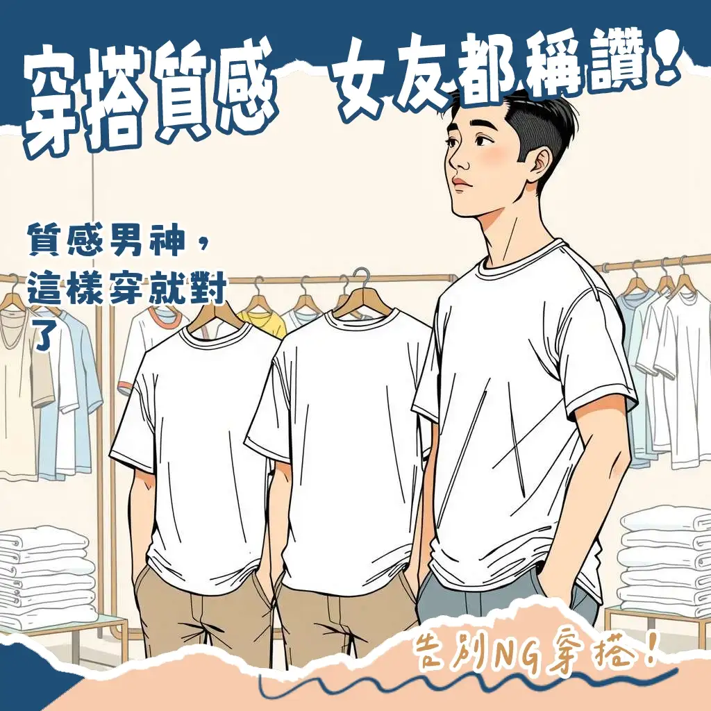 白色T恤男穿搭指南：教你如何挑選高磅數白T，從版型、材質到多層次疊穿，打造有質感又不易激凸的時尚造型。