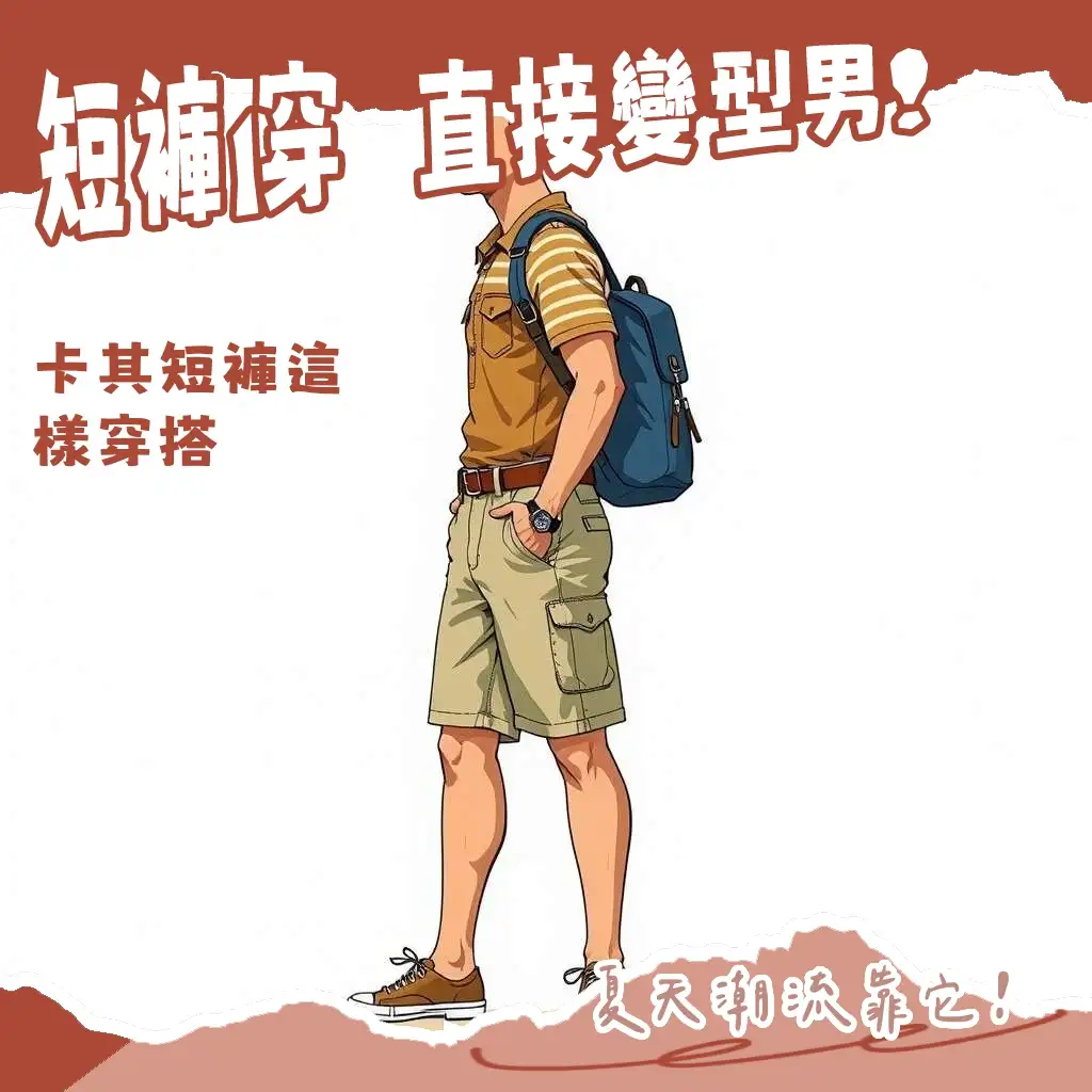 卡其短褲男穿搭黃金比例示範，從學院風到City Boy風格搭配指南。