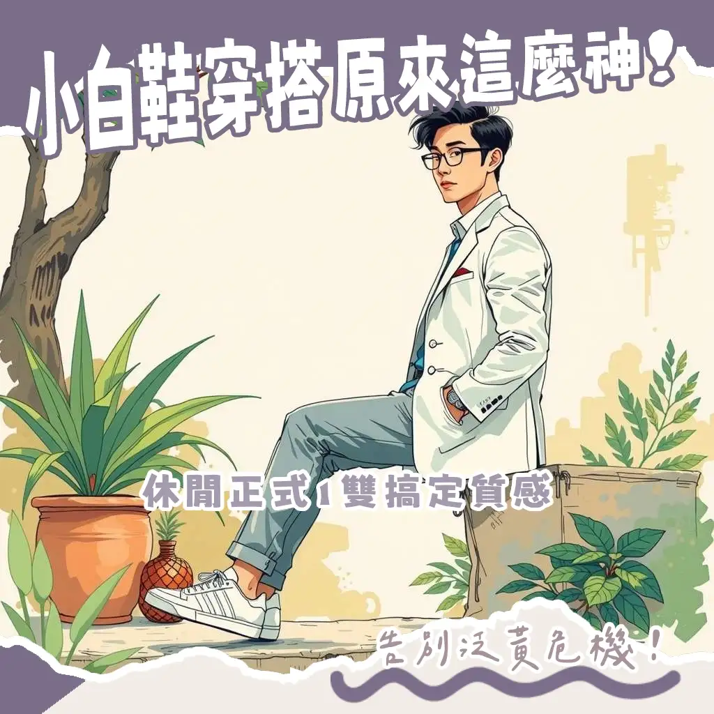 小白鞋男穿搭萬用指南，從日常休閒、Smart Casual到街頭運動風，輕鬆打造百變型男魅力，再教你清潔保養秘訣。