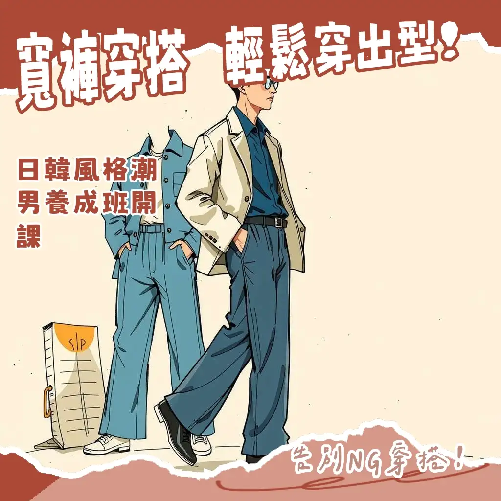 寬褲男穿搭技巧，掌握上寬下寬、上窄下寬平衡，輕鬆駕馭日系City Boy、韓系簡約與街頭工裝風格，讓男生穿出修長比例與潮流感。