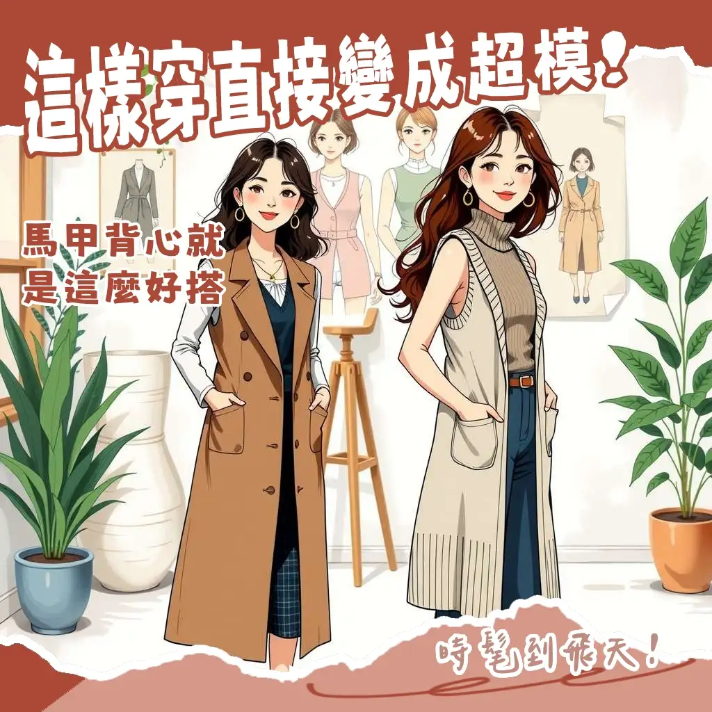 馬甲背心女穿搭技巧，包含西裝、針織、工裝馬甲的單穿與疊穿風格指引