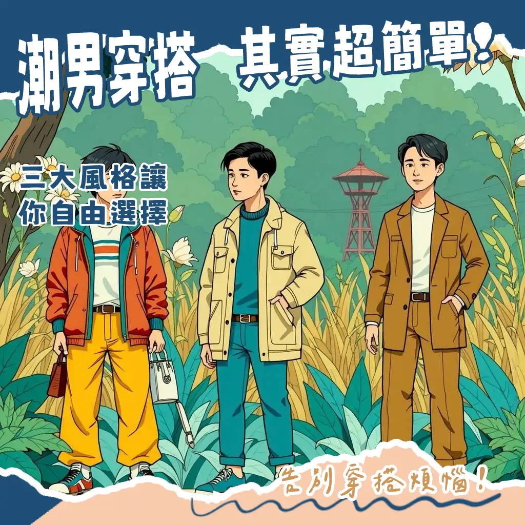 潮男穿搭指南，圖解City Boy、Gorpcore、Clean Fit三大主流風格，快速掌握2025潮流趨勢。